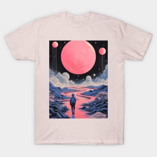 Solitary Person Gazing at the Celestial Night Sky T-Shirt